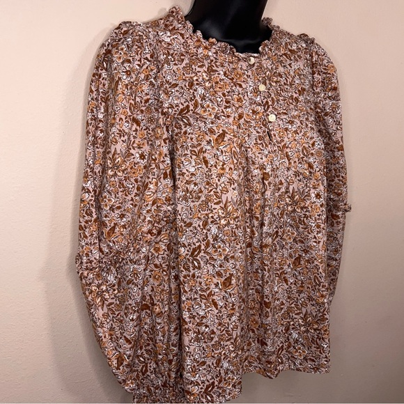 XS Universal Thread Boho Ruffle Long Sleeve Peasant Blouse Top Brick Red Orange - Picture 3 of 13